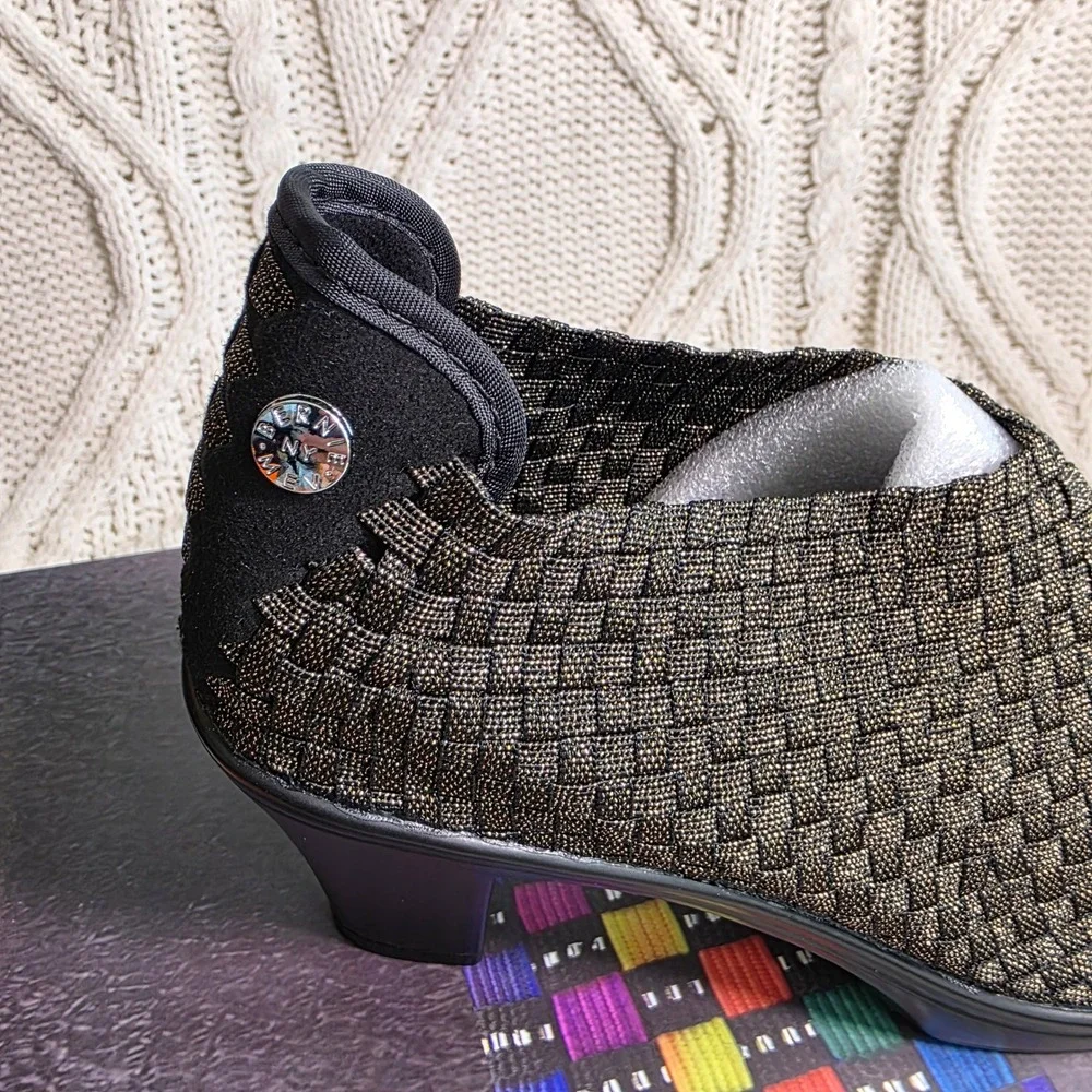 Bernie Mev Chesca Pumps Gold Black Shimmer Woven Heels Womens 8 39 New